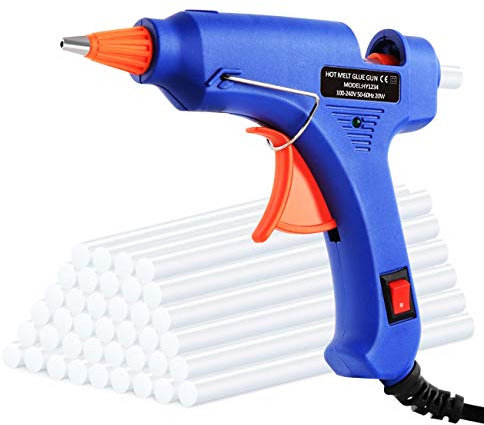 ilauke Hot Glue Gun, 20W Mini Heating Hot Melt Glue Gun with Sticks(60pcs 100mm) ON-Off Switch for DIY Arts, Hobby, Crafts, Home Repairs, Fabric, Metal, Wood, Glass, Card, Plastic