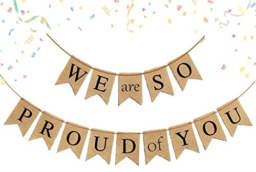 JeVenis Wir Sind So Stolz Auf Dich Banner - Abschlussfeier Glückwunsch Dekorationen | Banner mit Aufschrift We Are So Proud Of You, Abschlussbanner, Abschlussfeier, Party-Dekoration