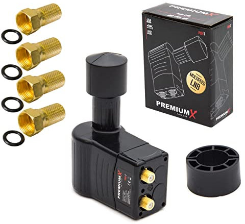 Premium X Rocket Twin LNB PXR-T Sat für 2 Teilnehmer 3° Grad Multifeed Slim LMB HDTV LNC HD FULLHD 3D 4K + 4 F-Stecker