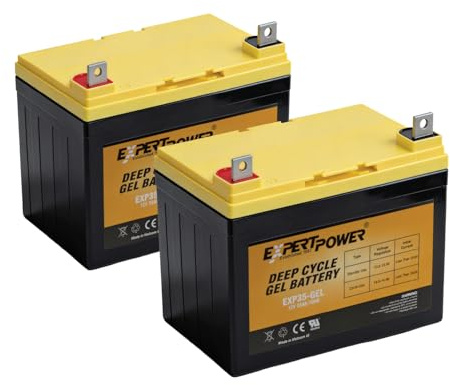 ExpertPower 12V 35Ah Rechargeable Gel Deep Cycle Solar Battery, Sealed Gel Technology for Marine, Mobility & Off-Grid Applications - 2 Pack