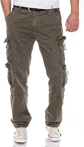Jet Lag Pantalon cargo FW-012 pour homme avec de nombreuses poches refermables. - Vert - W33