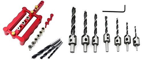 N / A 7Pcs Countersink Drill Bits Set Screw Woodworking Chamfer Tool Carpenter Reamer Core Drill 3-10mm & 1Set Doweling Jig Kit 6/8/10mm Drill Guide Wood Dowel Puncher Locator