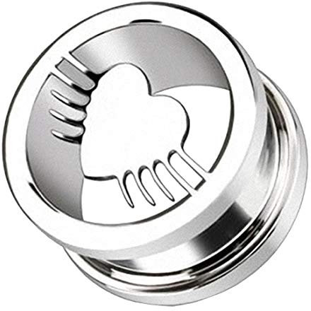 Taffstyle Flesh Tunnel Ohr Piercing Ear Plug Ohrpiercing Schraub Schraubverschluss Flying Heart Herz Silber 8mm