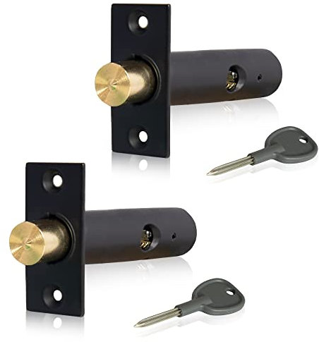 XFORT 2 Pack 60mm, Matt Black Mortice Door Bolts with 2 Star Keys, Door Security Rack Bolt Providing Enhanced Protection for Doors and Windows at Home and in The Workplace