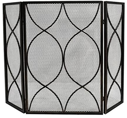 MMQGQ store Funkenschutz Schwarzer 3-Panel-gefalteter Kamin-Bildschirm, Einfache Metall-Stahl-mesh-Feuer-funken-Guard-Gitter Für Wohnzimmer Wohnkultur, Rustikal Abgenutzter Finish, 49.08 × 33.01inch