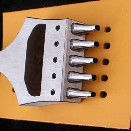 Toplionace Manuelles Leder Stanzwerkzeug, Craft Watch Band Strap Oval Hole Puncher Stitching 5 Zinken Öse Schneidkopf Abnehmbarer Meißel (E=5 * 2.5mm)