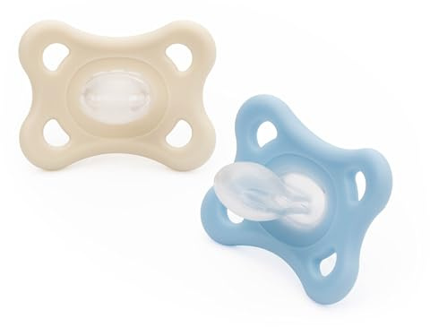 MAM Comfort Dummies, 3-12M, 2 Pack, Orthodontic Design, Grey/Blue | SkinSoft Silicone Teat, Comes in Dummy Steriliser Box, Baby Accessories for Newborn (Designs Vary)
