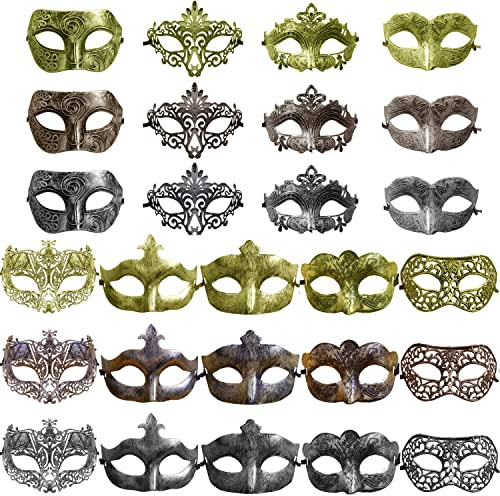 CNYMANY 27 Stk Vintage Antike Masken Retro Maskerade Männer Frauen Unisex Maske zum Ballparty Venezianisches Kostüm - Gold, Silber, Bronze