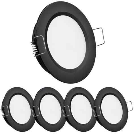 Obeaming 4 x LED Einbaustrahler 12V Spot 2,5W 3000K Wohnmobil Boot Einbauleuchten Flach Dimmbar Einbauspot für Camper Wohnwagen, 215lm Schwarz Loch 58-63mm Aluminium RA93