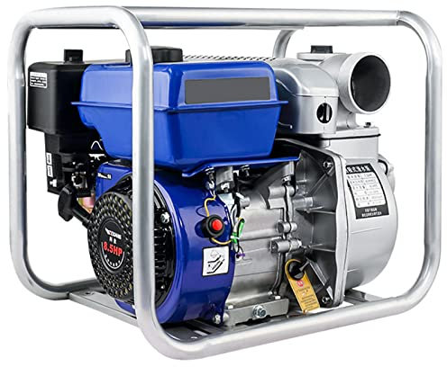 Pompa d'Acqua a Benzina 8,5 CV Max. Prevalenza 32 M Pompa da Giardino Motopompa Autoadescante Pompa per Irrigazione da Giardino Piscina,Blue-2inch