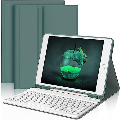 JADEMALL Für iPad 9 Generation Hülle mit Tastatur für iPad 10.2 Zoll (7./8./9. Gen 2019-2021) – Abnehmbare Bluetooth Tastatur, Deutsches QWERTZ, Stifthalter, TPU Schutzhülle, Dunkelgrün