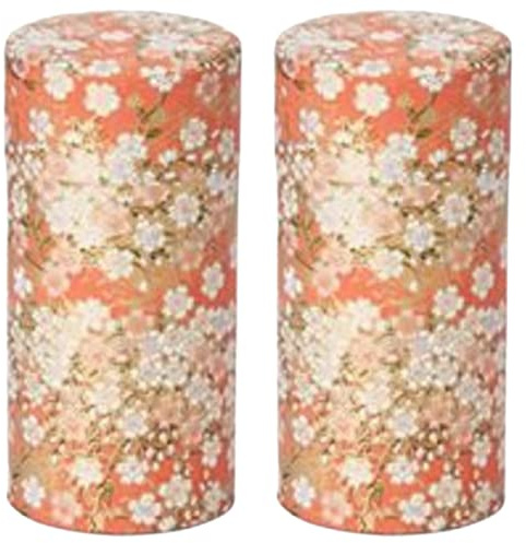 Teemando® Lot de 2 boîtes de conserve Kazuko 150 g de fer blanc rond avec bouchon aromatisant raffiné avec papier japonais (Washi) H 15,5 cm Ø 7,5 cm = 2 boîtes