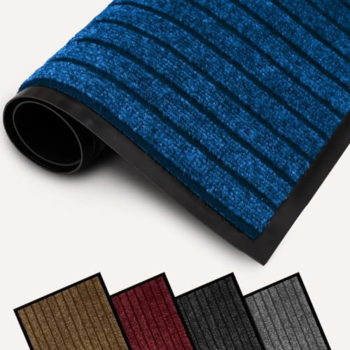 Hafaa Door Mat Indoor & Outdoor Blue 50x80 cm Non Slip Washable Doormat Dirt Trapper Water Absorbent Rubber Mat Heavy Duty Floor Mats