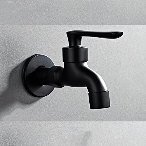 Badezimmer schwarz Single Kaltwasserhahn Wand Waschmaschine Einzelhahn Kaltwasserhahn Garten schwarzer Wasserhahn, A short