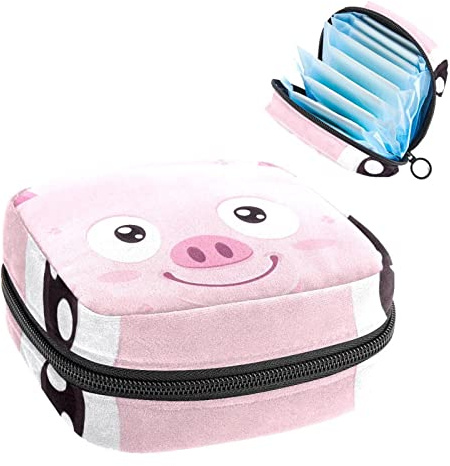 Pink Pig Period Pouch Tragbare Tampon Aufbewahrungstasche für Damenbinden, Mehrfarbig, 4.7x6.6x6.6 in/12x17x17 cm