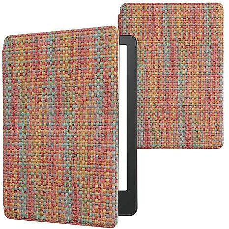 kwmobile Klapphülle kompatibel mit Amazon Kindle Paperwhite 11. Generation 2021 Hülle - eReader Case - Farbenfroh karriert Gelb Rot Grün