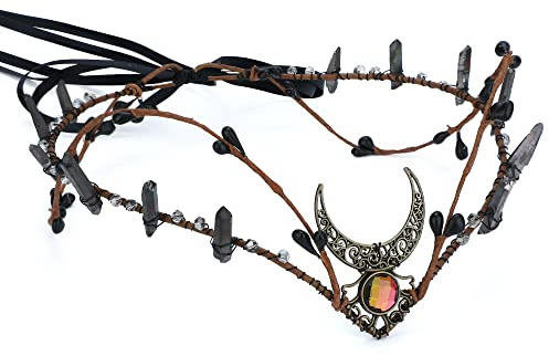 MOSTORY Black Raw Quartz Circlet Crown Elf Cosplay Accessories for Women Renaissance Halloween