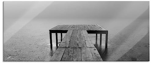 Pixxprint Glasbild Panorama, Wandbild aus Echtglas, Steg am See Nebel, 100x40 cm, inkl. Aufhängung und Abstandshalter