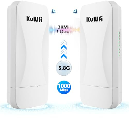 Gigabit WLAN Bridge Set 5.8GHz 3KM Point to Point Outdoor WiFi Bridge mit 24V PoE-Adapter, 2 RJ45 Port, 14dBi Antenne, PtP/PtMP Wireless Ethernet Bridges für Starlink/Überwachung/Garten/Garage/Scheune