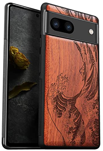 Carveit Étui pour Google Pixel 8 Coque, (Rosé-Vague Kanagawa) | [Pare-Chocs en TPU Souple] Coque Protection de Téléphone Antichoc Compatible avec Google Pixel 8 Étui Bois