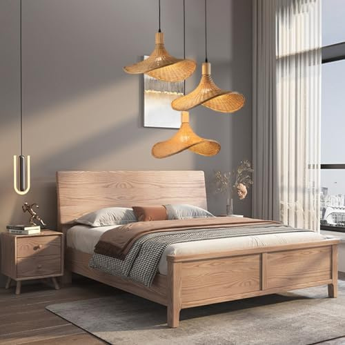 Vintage Rattan Deckenleuchte 3-Flammige Boho Deckenleuchte Mit Rattan Lampenschirm E27 Vintage Deckenlampe Bambus Mit Rattan Lampenschirm Hängelampe Für Esstisch Esszimmer Küche Wohnzimmer, 55cm
