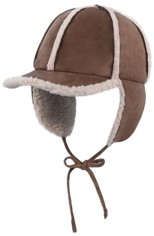 Trappermütze Damen Winter Fliegermütze Plüschfutter Wintermütze mit Schirm Ohrenschutz Pilotenmütze Verstellbar Winddicht Bombermütze Warm Modisch Winterhut für Mädchen Radfahren Skifahren Braun