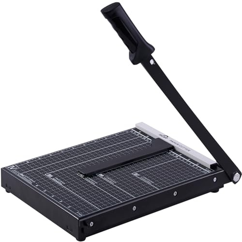 ISDIR Pappersskärare guillotin, 30 cm pappersskärbräda, 12 ark kapacitet, slitstark metallbas, dubbla pappersstyrstänger, professionell pappersskärare och trimmer för hem, kontor