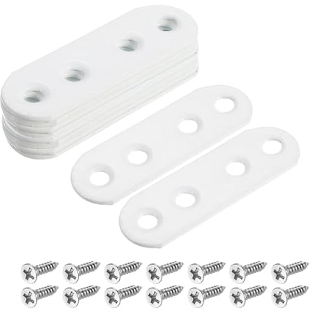 QUARKZMAN Soportes Planos Rectos, 55x5mm, 10pcs | Placa de Refuerzo de Hierro para Reparación de Muebles de Madera, Color Blanco