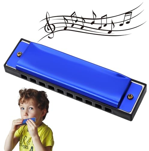 Vexquivera 10-Hole 20-Tone Blues Harmonica in C, Mouth Organ, Perfect for Beginners & Professionals, Blue