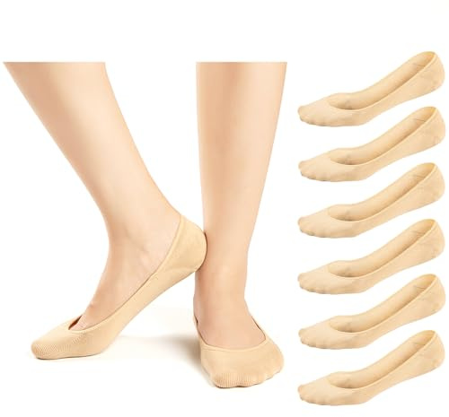 JaosWish No Show Invisible Socks Women, Non Slip Ballerina Foot Socks | 6Pairs Ultra Low Cut Trainer Socks Womens, Hidden Shoe Liners Footsies for Pumps, Loafers, Ballet Flats, Boat Shoes, 3-8