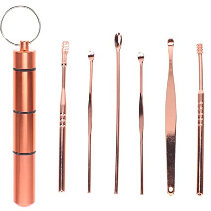 BCOATH Portable Rose Gold Aluminum Alloy Ear Wax Removal Kit 6 Stainless Steel Ear Spoons Practical for Adults