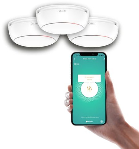 Calex detectores de Humo Inteligentes, batería de 5 años, sensores de Humo WiFi, Control por App de Calex, notificaciones móviles, Pack de 3