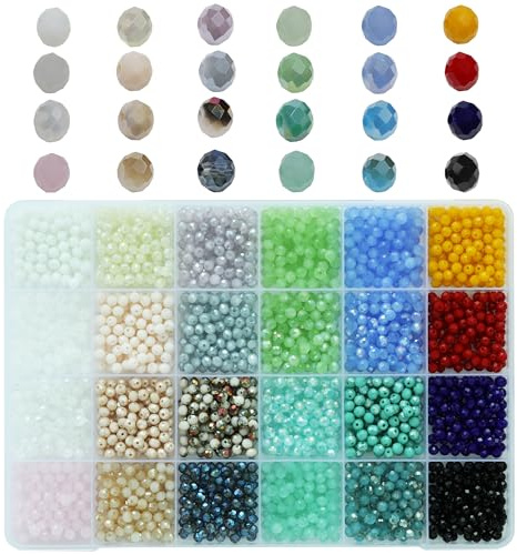 Bala&Fillic 4mm Perles de verre Briolette Rondelle perles de verre à facettes, 24 couleurs perles de cristal pour la fabrication de bijoux (Total 2400 pièces)