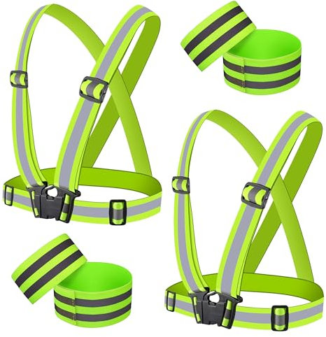 RCIDOS Gilet di Sicurezza Gilet Catarifrangente, 2 Regolabile Gilet Riflettente e 4 Braccialetto Riflettente Giubbotto Catarifrangente Multiuso per Ciclismo Passeggiate Corsa e attività all'aperto
