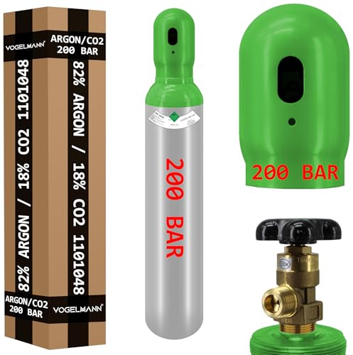 Bouteille de gaz mélange Argon (82%) + CO2 (18%) 8 litres 200 bar gaz de soudage pour MIG/MAG soudage gaz de protection pour acier, incluant valve, rechargeable