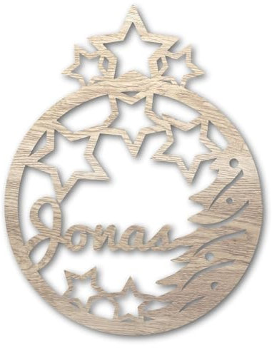 Urhome Personalisierte Ornamente Gravur - Weihnachtskugel Motiv Baum Sterne - 22 Verschiedene Motive - Holz Hell Braun Christbaumschmuck Anhänger 3mm Stärke für Weihnachtsbaum