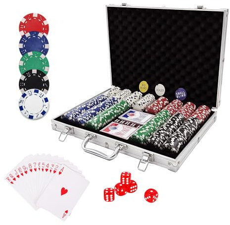 homeguru Pokerkoffer mit 500 Laserchips 2 Pokerdecks 3 Button Poker Komplettset, Pokerset Profi Deluxe Set Strategiespiel Aluminiumkoffer Größe wählbar Pokerspiel für Familie, Party, Reise, Casino