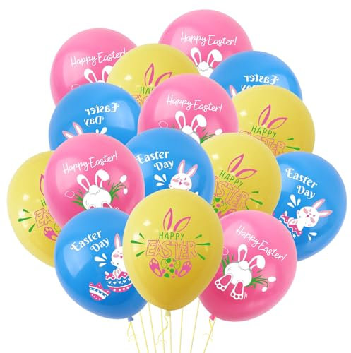 iwiio Happy Easter Balloons - 15Pcs Happy Easter Decorations Balloons, Bunny Egg Balloon for Hunt Games Party Supplies