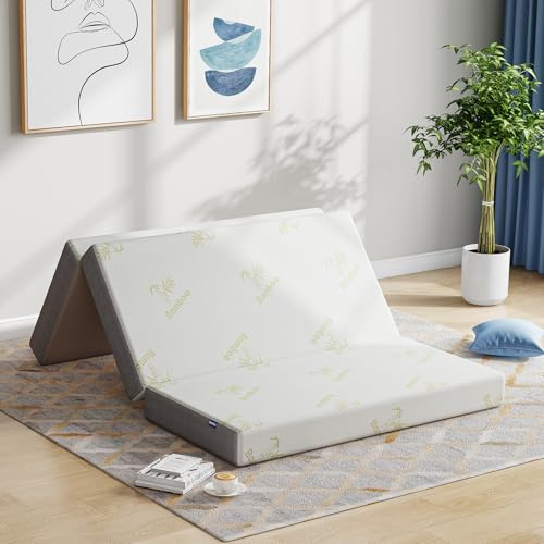 Inofia Folding Mattress King, 15cm Foldable Memory Foam Mattresses with Removable Cover, Guest Trifold Mattress King Size, Bed in a Box, 100-Night Trial(150x200x15cm)
