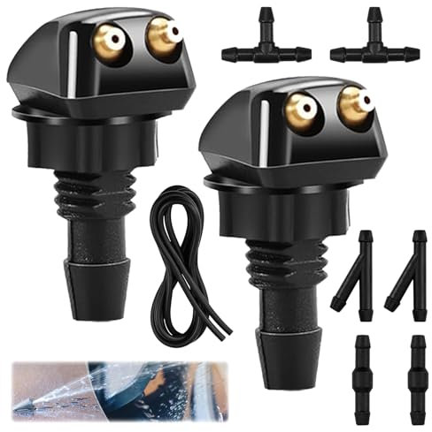 Tkxjry 11 Pezzi Ugelli Lavaggio Tergicristalli Kit, Ugelli per tergicristalli * 4 + 2M Tubo flessibile per automobile * 1 + Connettori per Tubo Tergicristalli * 6, Ugello Lavavetri Universale