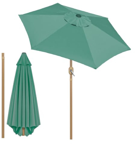 GardenKraft 11379 2.7m Outdoor Garden Parasol/Tilt & Crank Mechanism/Steel Pole with Wooden Effect/UV 30 Protection/Durable Polyester Material/Dark Green Colour