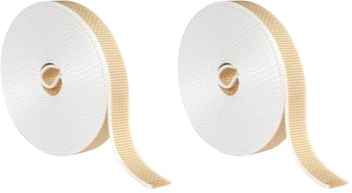 Amig - Cinta para Recogedor de Persianas Enrrollables | Cuerda de Repuesto para Carrete de Toque Suave y Rígido | Resiste Rayos UV y Abrasión | Blanco/Beige | 22 mm x 6 m (Paquete de 2)