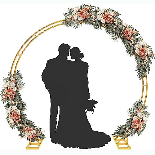 Arche en métal pour porte de lune pour décoration de fête de mariage, robuste, antirouille, arche de jardin, arche de jardin, cercle, 2,6 x 3 m (doré)