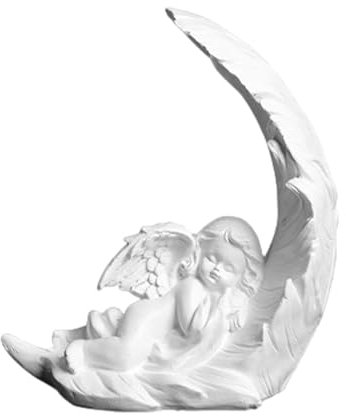 Schlafender Engel Statue, weiße Engel-Figuren aus Kunstharz, Mädchen, Engelsfigur mit Flügeln, schlafend auf Feder, Gedenkstätte, Kunstharz, bezaubernde Engelfigur für Zuhause, Garten, Dekoration