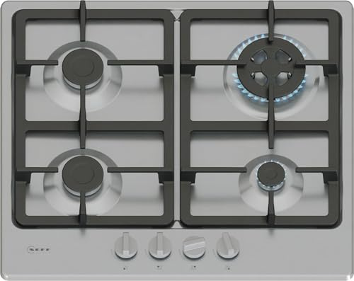 NEFF, N50, T26GKH8N0, 60cm Gas Hob with 4 burners, 3.3kW Wok, 2 Dishwasher suitable cast iron pan supports, new standard sword dials