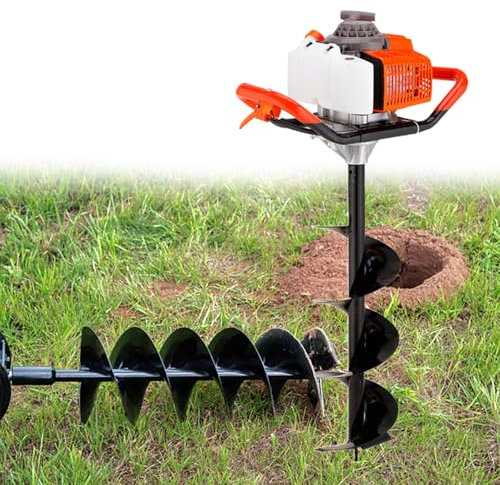 GESAIDES Trivella per Terra con Motore a Benzina a 2 Tempi da 52 CC per impieghi Gravosi, con Punta in Acciaio, Scavatrice per Pali per Un Solo Operatore, per Piantagione,Scavo/Perforazione,10cm(4in)