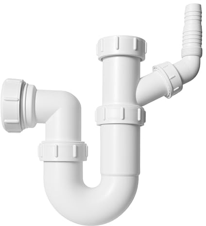 Hulthor Washing Machine Waste Trap – Single or Double Outlet Options – 1.5 Inlet Trap for Washing Machine, Dishwasher, or Kitchen Sink Waste Connection – Easy Fit Compression Joint (Single Outlet)