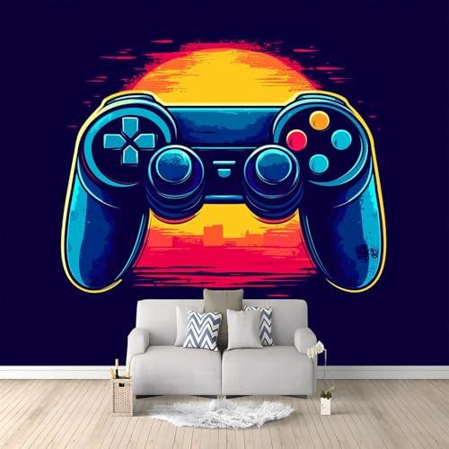 Cartoon Gaming Sunset Controller Photo Wallpaper - 200 X 140 Cm Non-Woven Premium Fleece Wall Mural - Dark Blue Bedroom Dining Room Kitchen Living Room Decoration Poster