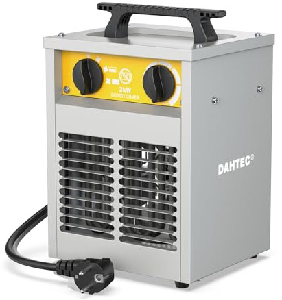 DAHTEC Calefactor Eléctrico 2000W Potenciado - Calentador Portátiles Industriales - Termostato y Protección contra Sobrecalentamiento - Apto para Construcción, Garaje e Invernadero