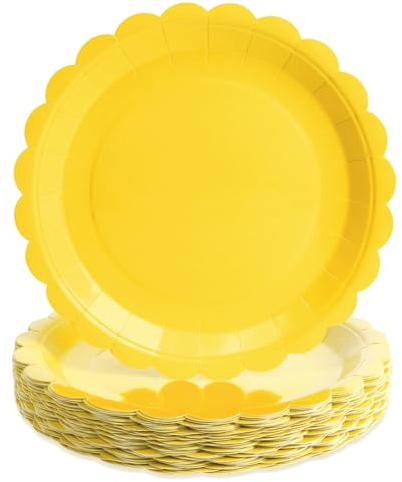 PARTY GO 50 9 Wellkanten Pappteller für Hauptgericht und Dessert Perfekt für Abschlussfeiern, Feiertage, Hochzeiten, Geburtstagsfeiern, Babypartys Dekoration Gelb
